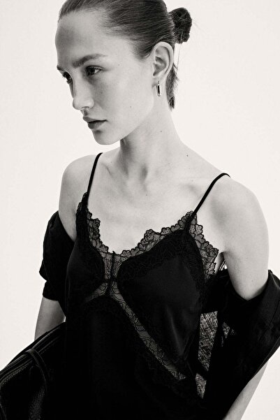 H&M Lace-trimmed Ponte-di-Roma strappy top