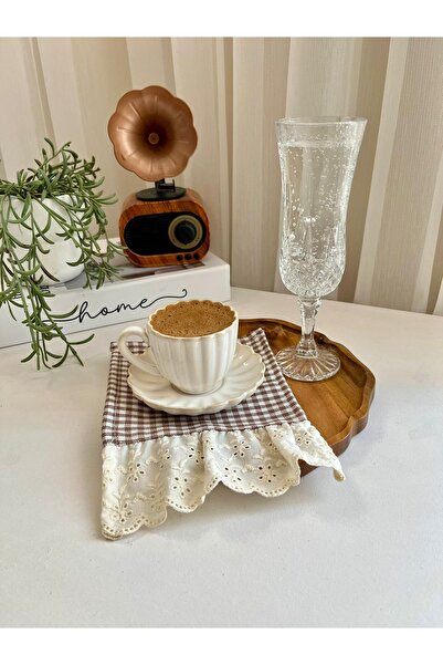 NURGİTA HOME Fistolu Ucu Fırfırlı Duck Keten Kahve Sunum Peçetesi & Kokteyl P...