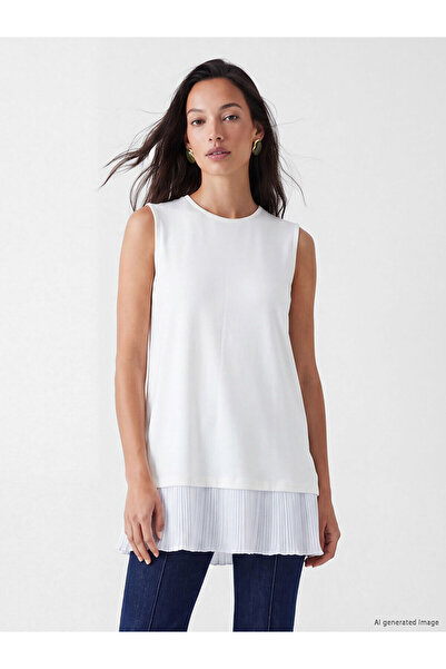 LC Waikiki Nevavm Women's Pleated Tunic with Oval Collar and Difference in Color
