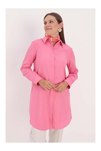 LC Waikiki Nevavm Pink Basic Hidden Placket Shirt Tunic with a Difference
