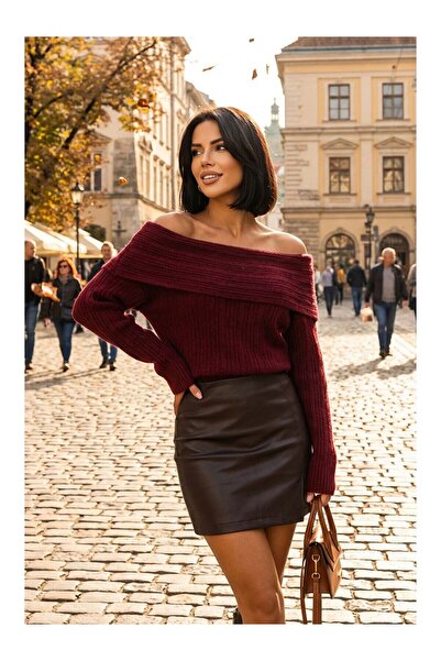LC Waikiki Nevavm F-040 Off-The-Shoulder Ribbed Knit Sweater