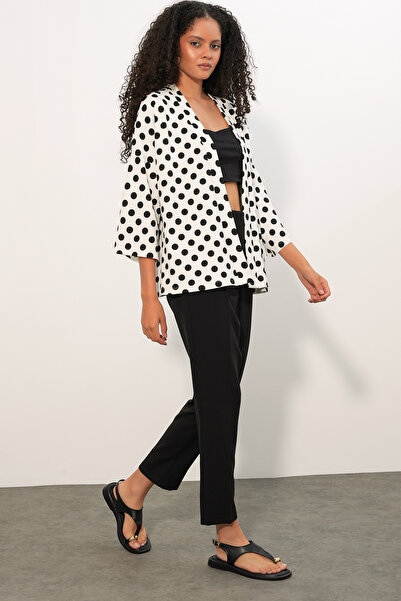 Bigdart Kadın Örme Puantiyeli Kimono 5996 - Beyaz