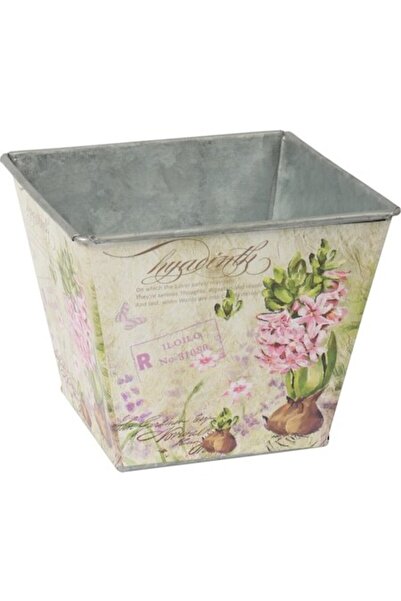 Goliat Ghiveci metalic, cu motiv floral, roz-bej, 8x10cm