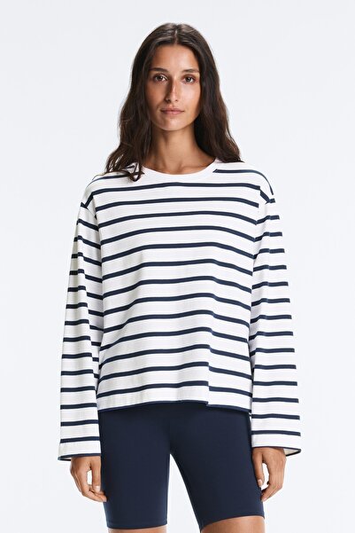 Oysho Boxy oversize striped cotton blend long sleeve T-shirt