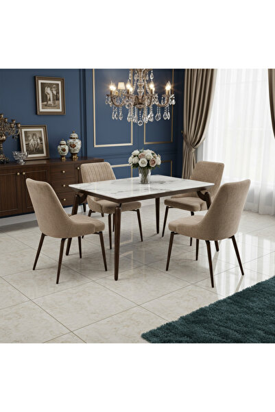 Ebticar Marble Dining Table Set with 4 Chairs in a Modern Design