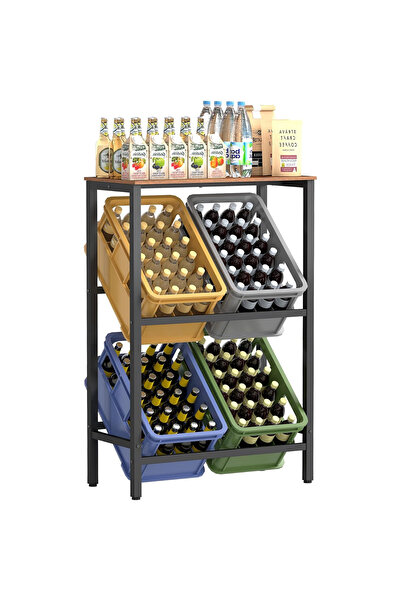 SONGMICS 2-Tier Beverage Crate Stand for 4 Crates, Metal Frame, 70x40x117 cm,...