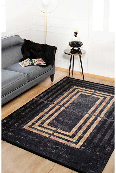 halinet Halı.Net Black Modern Washable Non-Slip Living Room Carpet Haln-Hln1407