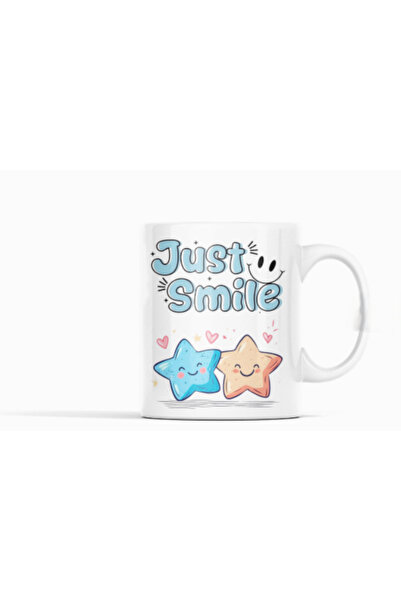 Nino Store كوب قهوة من البورسلين بتصميم نجمة كاواي مكتوب عليه Just Smile، سعة...