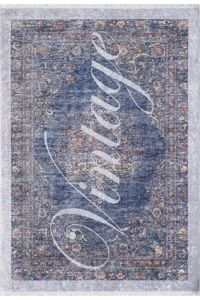 halinet Halı.Net Blue Vintage Antique Washable Non-Slip Living Room Carpet Ha...