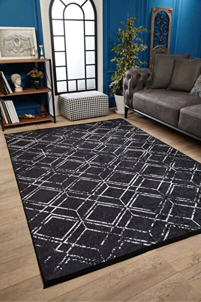 halinet Halı.Net Anthracite Modern Washable Non-Slip Living Room Carpet Haln-...