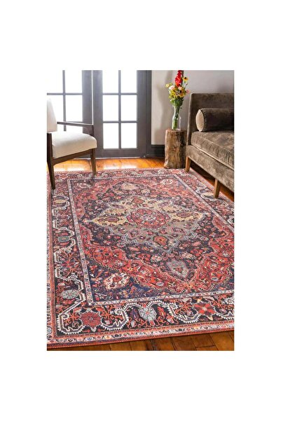 halinet Halı.Net Red Ethnic Bohemian Washable Non-Slip Living Room Carpet Art...