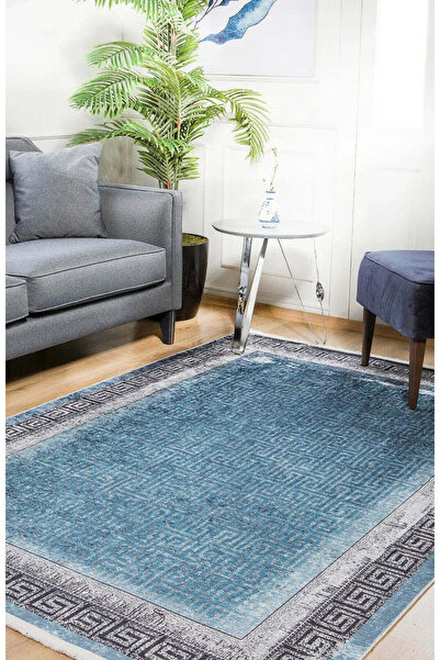 halinet Halı.Net Blue Vintage Antique Washable Non-Slip Living Room Carpet Ha...