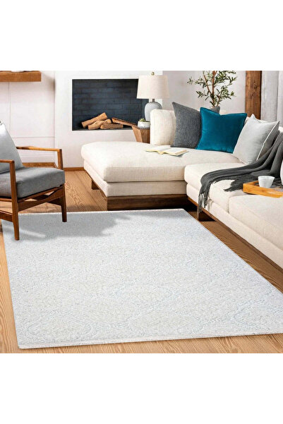 halinet Halı.Net White Modern Washable Non-Slip Living Room Carpet Cr-Argilla...