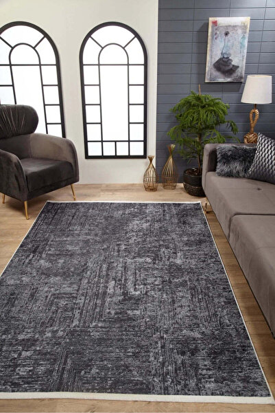halinet Halı.Net Anthracite Modern Washable Non-Slip Living Room Carpet Haln-...