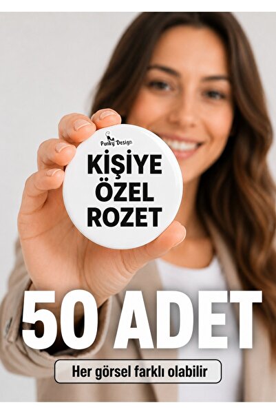 Punky Store 50 Adet Kişiye Özel Rozet Baskı 44 mm Fotoğraflı Logo İsimli Tasa...