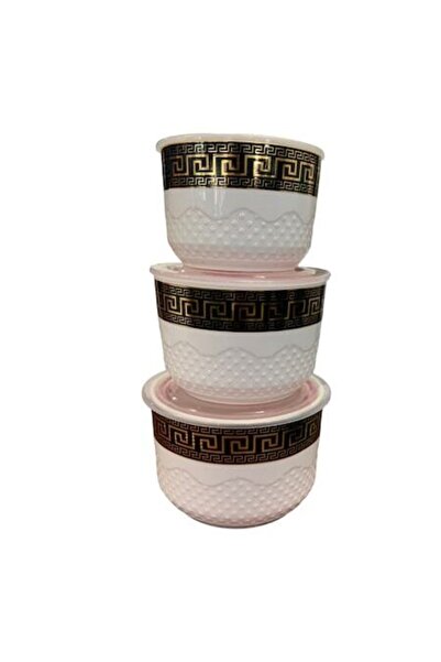 OEM Set de 3 boluri ceramice, albe cu negru, cu capac din plastic, sigiliu su...
