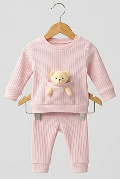 zubi kids Ribbed Baby Top and Bottom Set with Teddy Bear Accessories (6-24 Mo...