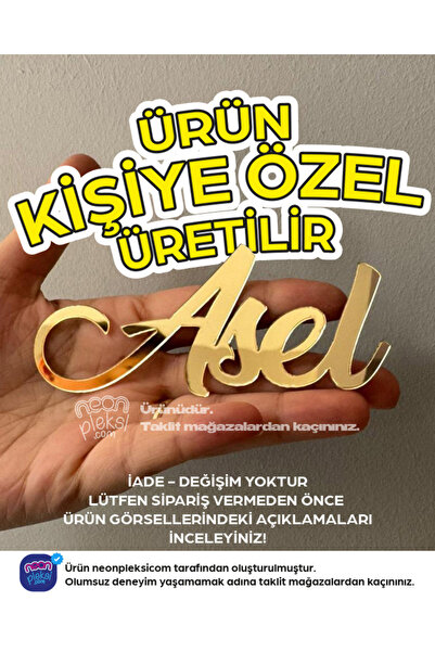Neonpleksi Pleksi İsim Etiket 12x5 cm Kapı süsü, Çikolata Kutusu, Nişan Tepsi...