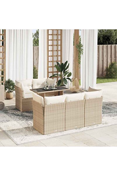 vidaxl Set canapele de gradina cu perne, 6 piese, bej, poliratan