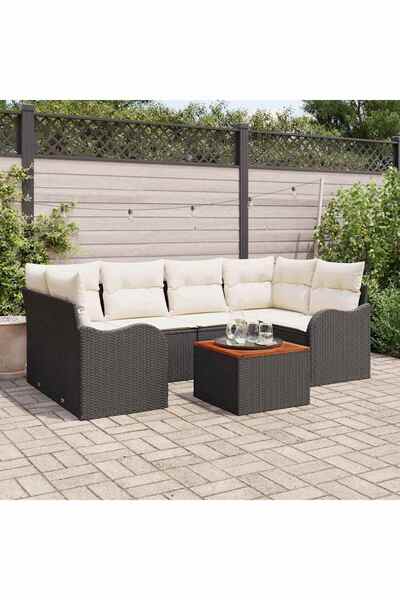 vidaxl Set de canapele pentru gradina 7 pcs Negru È™i Crem poliratan