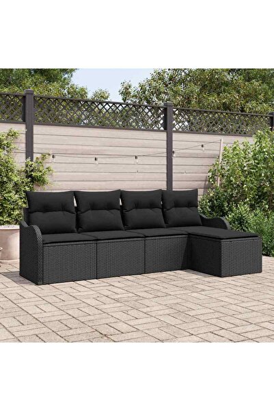 vidaxl Set de canapele pentru gradina 5 pcs Negru poliratan