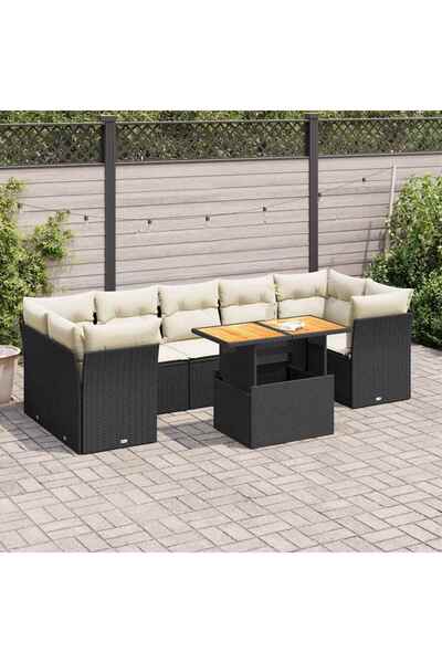 vidaxl Set mobilier de gradina cu perne, 8 piese, negru, poliratan