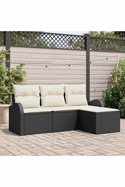 vidaxl Set de canapea cu perna 4 pcs Negru È™i Alb poliratan