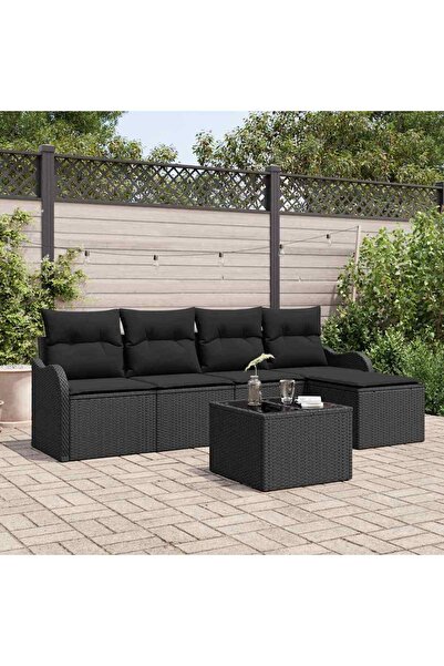 vidaxl Set de canapele pentru gradina cu perna 6 pcs Bej Rattan poli
