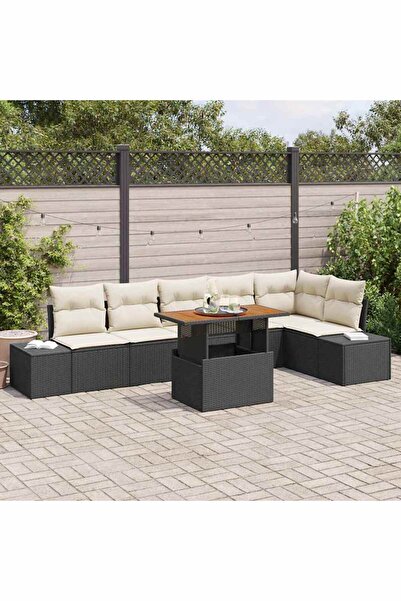 vidaxl Set de canapele pentru gradina 7 pcs Negru Rattan poli