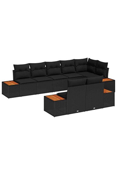 vidaxl Set de canapele pentru gradina cu perna 8 pcs Negru Rattan poli