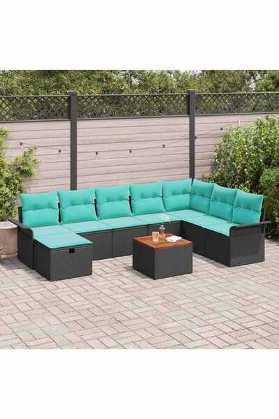 vidaxl Set de canapele pentru gradina cu perna 9 pcs Negru poliratan