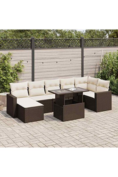 vidaxl Set canapele de gradina cu perne, 8 piese, maro, poliratan