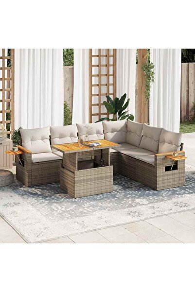 vidaxl Set canapele gradina cu perne 7 piese bej poliratan/lemn acacia