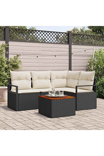 vidaxl Set de canapele pentru gradina 5 pcs Negru È™i Crem poliratan