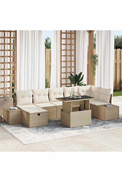 vidaxl Set de canapele pentru gradina cu perna 8 pcs Bej Rattan poli