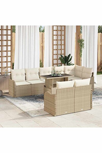 vidaxl Set de lounge cu perna 9 pcs Bej Rattan poli