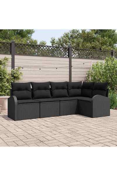 vidaxl Set de canapea cu perna Negru Poliester