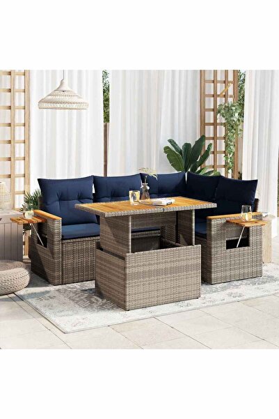 vidaxl Set canapea de gradina cu perne, 5 piese, poliratan/lemn acacia