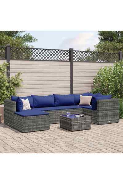 vidaxl Set mobilier de gradina cu perne, 7 piese, gri, poliratan
