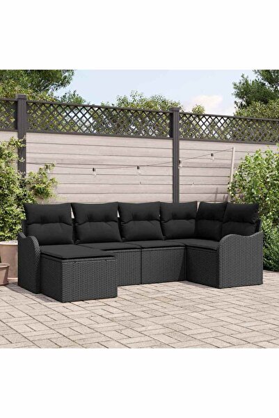 vidaxl Set de canapele pentru gradina cu perna 6 pcs Negru Rattan poli