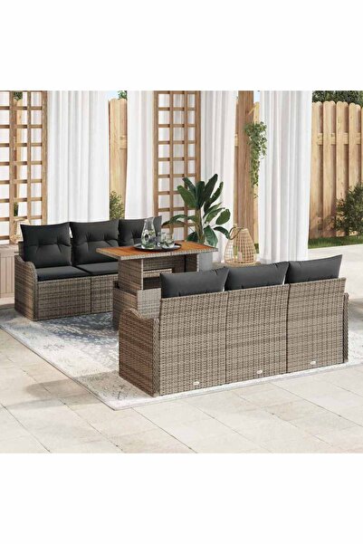 vidaxl Set de canapele pentru gradina 7 pcs Gri Rattan poli
