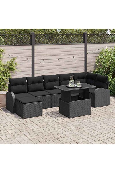 vidaxl Set de canapele pentru gradina cu perna 8 pcs Negru Rattan poli