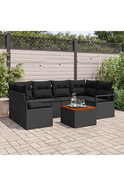 vidaxl Set de canapele pentru gradina cu perna 7 pcs Negru poliratan