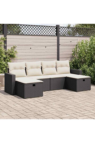 vidaxl Set mobilier de gradina cu perne, 6 piese, negru, poliratan