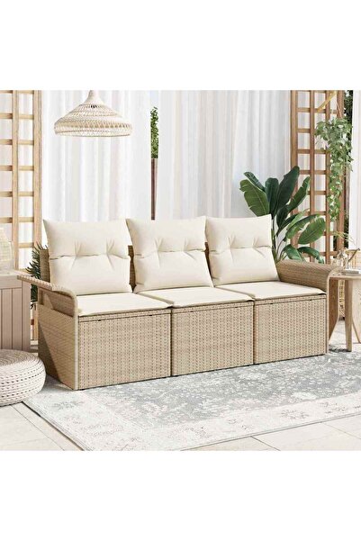 vidaxl Set de canapele pentru gradina cu perna 3 pcs Bej Rattan poli