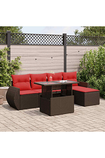 vidaxl Set canapele de gradina cu perne, 6 piese, maro, poliratan