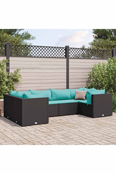 vidaxl Set mobilier de gradina cu perne, 6 piese, negru, poliratan