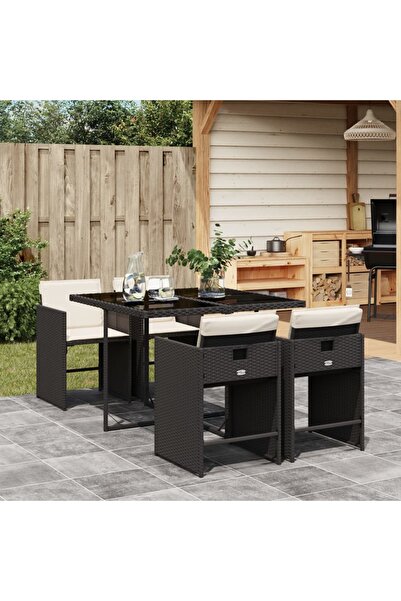 vidaxl Set mobilier de gradina cu perne, 5 piese, negru, poliratan