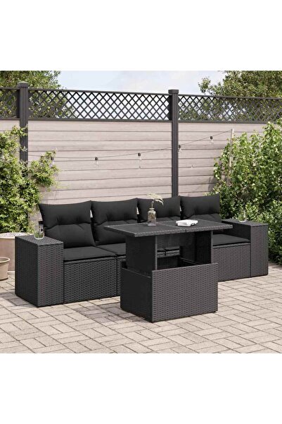 vidaxl Set mobilier de gradina cu perne, 5 piese, negru, poliratan