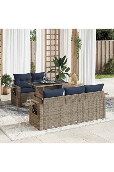 vidaxl Set mobilier gradina perne 6 piese gri poliratan